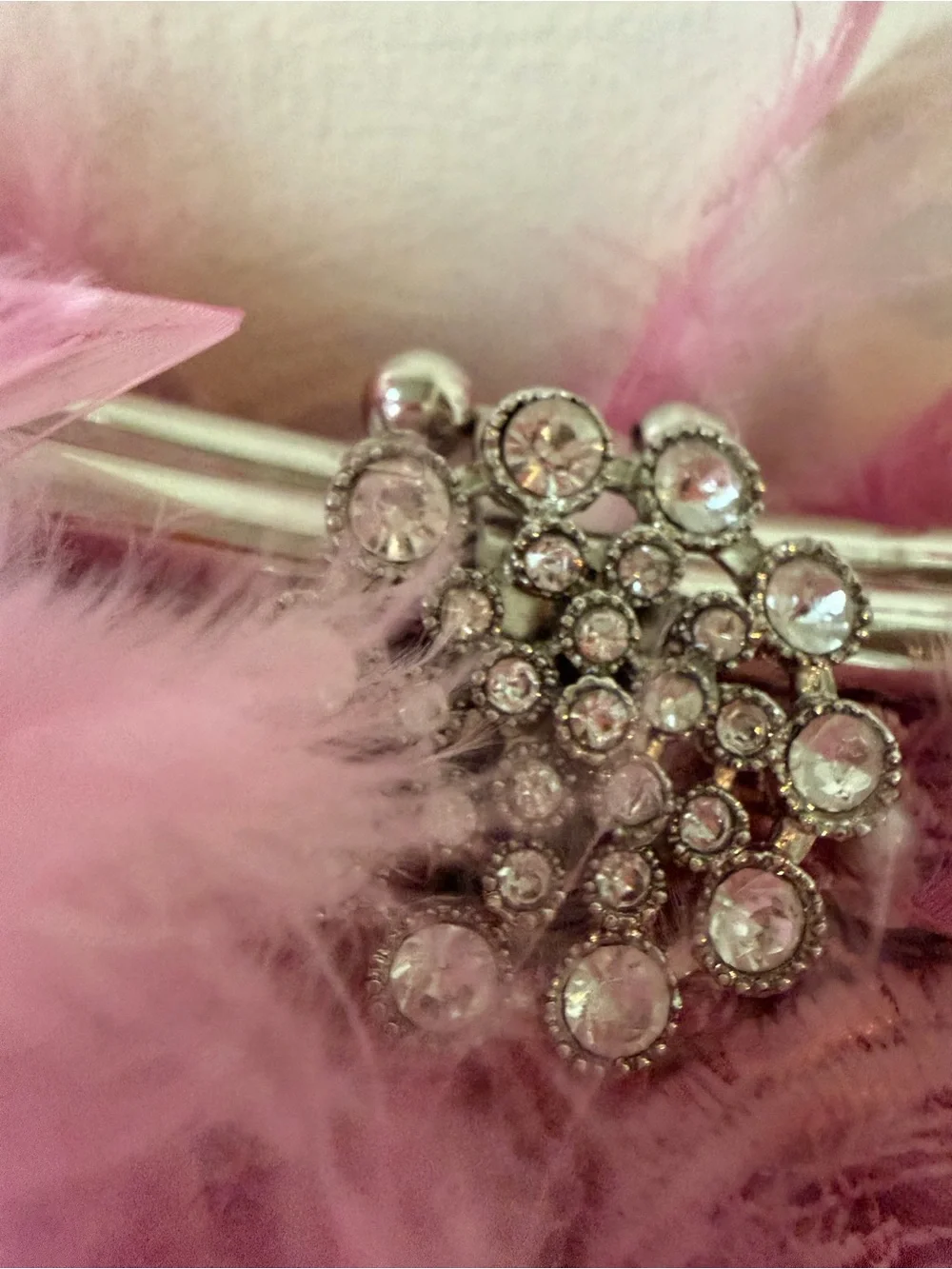 Pink Feather-Trim Evening Clutch with Chain Strap